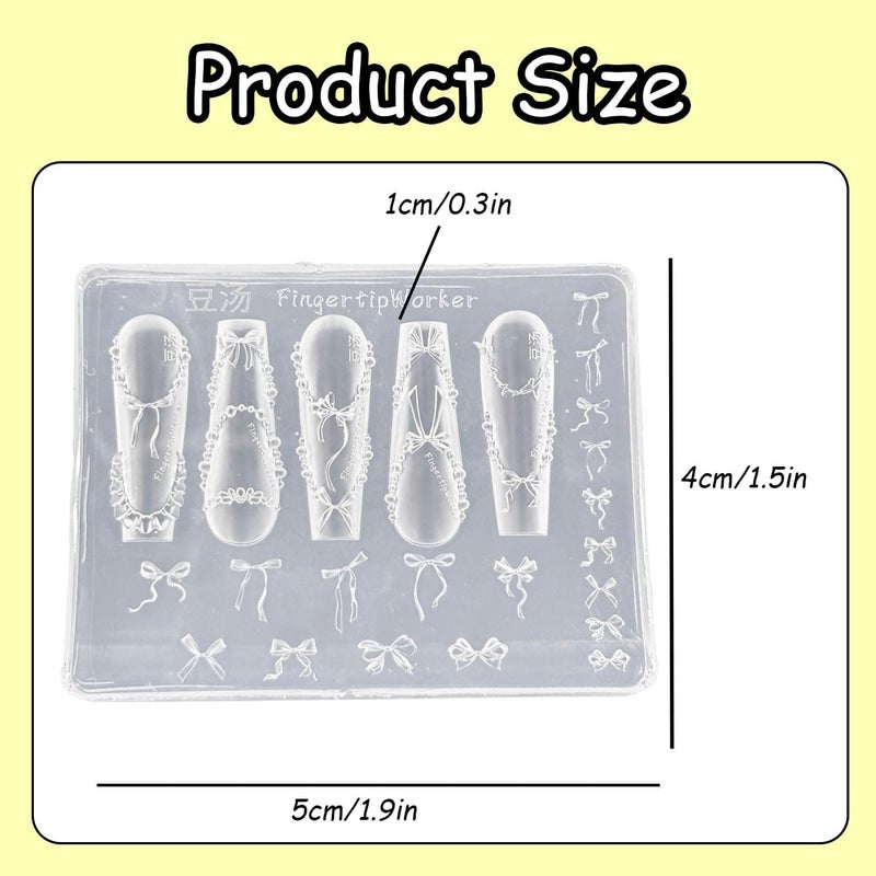 Mtruil 1 Pcs 3D Bow Silicone Nail Molds Cute Skirt Bow Design Nail Art Molds Carving Template Reusable Fashionable Clear Nail Art Molds 3D Silicone for Gel Carving Template for Women Acrylic Nails DIY - Image 2